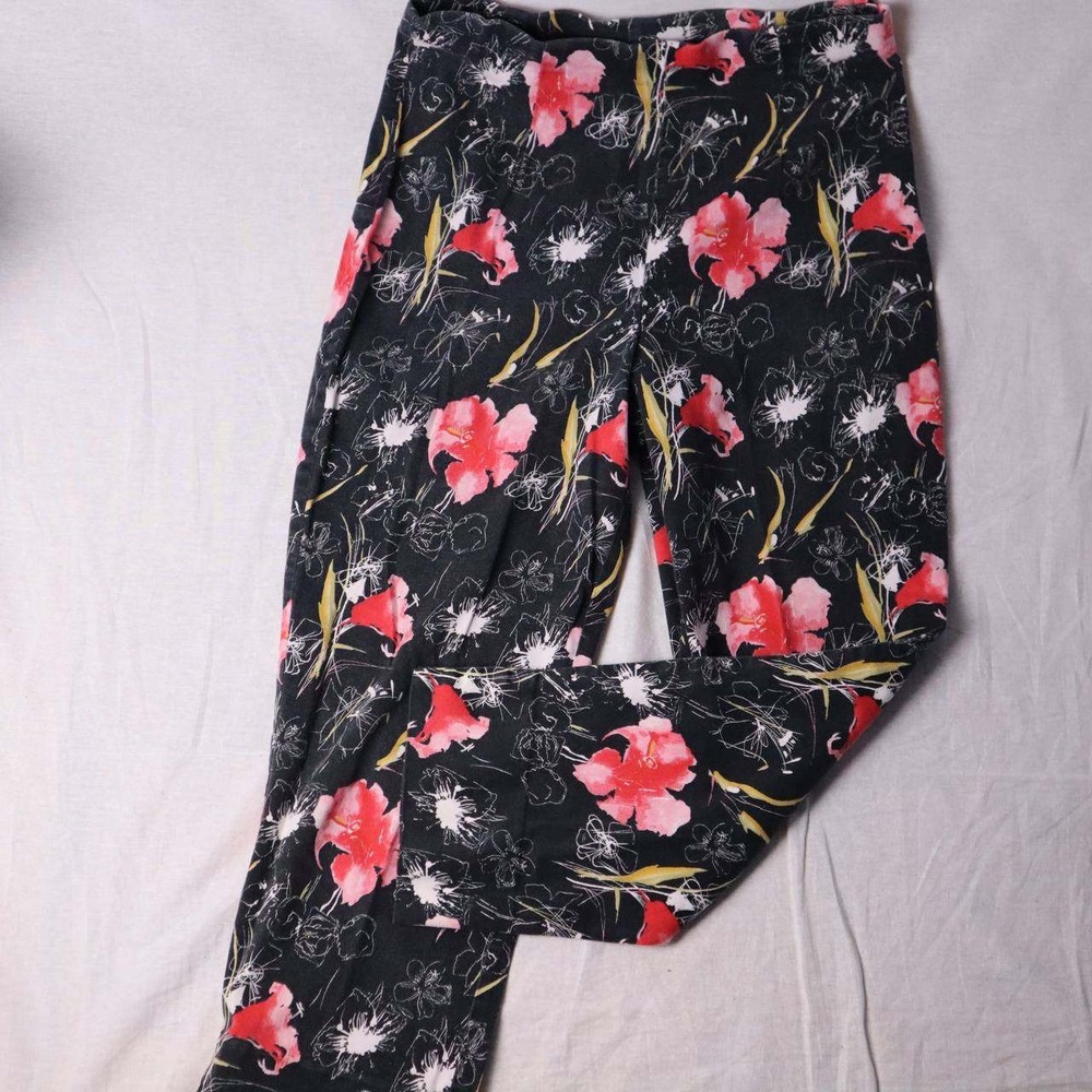Tribal Stretch Extensible Womens Floral Pull On Pants Black Red Yellow Slim Leg